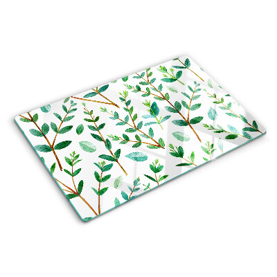 Schneidebrett mit grünem Blatt- und Zweigmotiv
