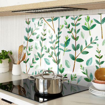 Schneidebrett mit grünem Blatt- und Zweigmotiv