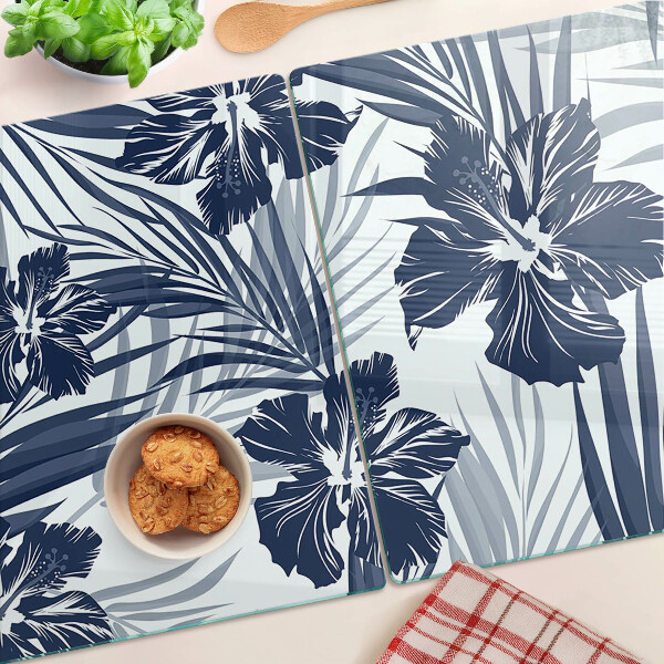 Schneidebrett Glas mit tropischem Blumenmotiv