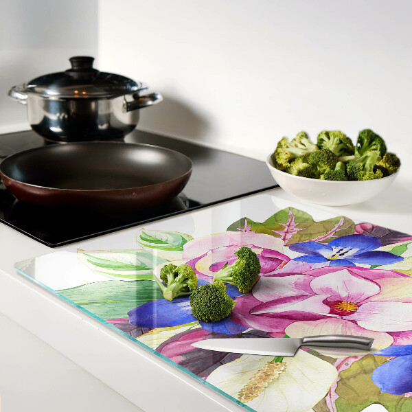 Schneidebrett Blumenmuster mit rosa und blauen Blüten