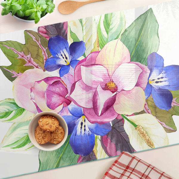 Schneidebrett Blumenmuster mit rosa und blauen Blüten