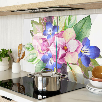 Schneidebrett mit Blumenmuster mit rosa und blauen Blüten