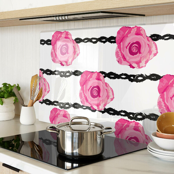 Schneidebrett Glas mit Rosenmotiv auf schwarzem Hintergrund