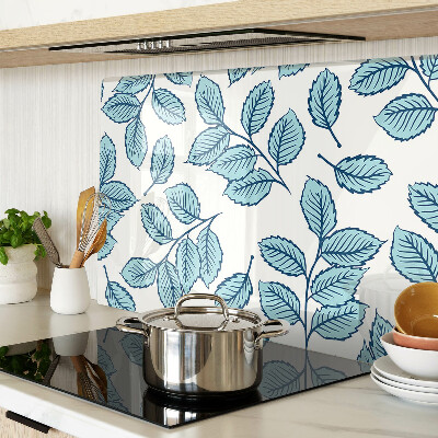 Schneidebrett Glas mit Blattmotiv in Blautönen