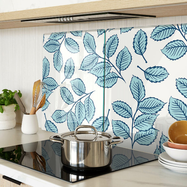 Schneidebrett Glas mit Blattmotiv in Blautönen