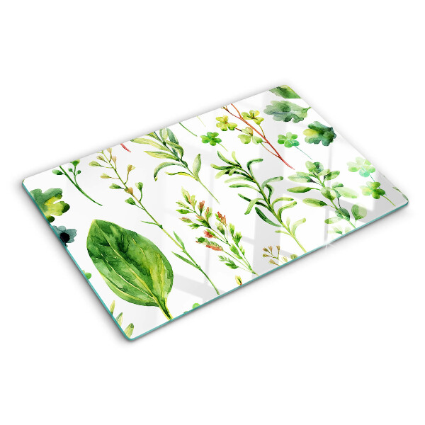 Glas-Schneidebrett mit Pflanzenmuster in Grüntönen