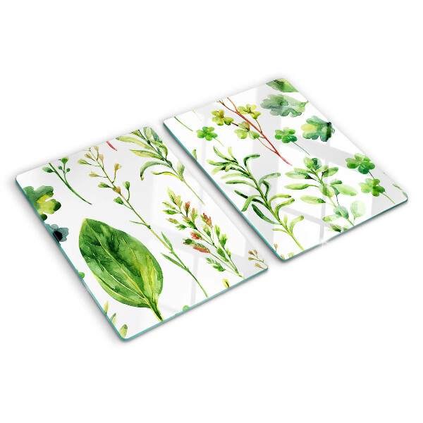Glas-Schneidebrett mit Pflanzenmuster in Grüntönen