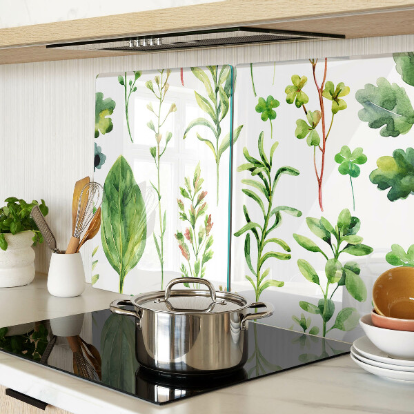 Glas-Schneidebrett mit Pflanzenmuster in Grüntönen