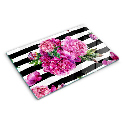 Schneidebrett Pfingstrosen auf Streifen