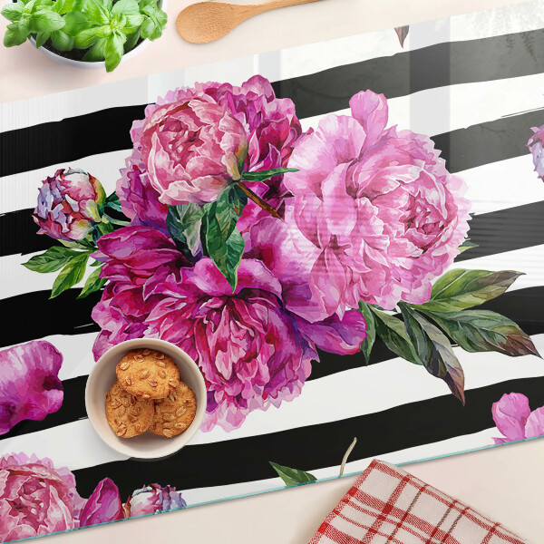 Schneidebrett Pfingstrosen auf Streifen