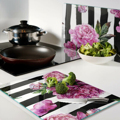 Schneidebrett Pfingstrosen auf Streifen