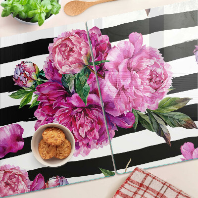 Schneidebrett Pfingstrosen auf Streifen