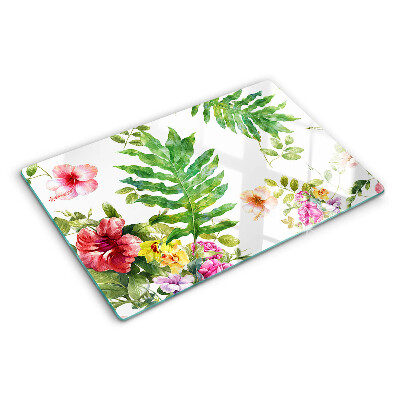 Glas-Schneidebrett mit Blumenmuster und Blättern