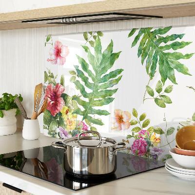 Glas-Schneidebrett mit Blumenmuster und Blättern