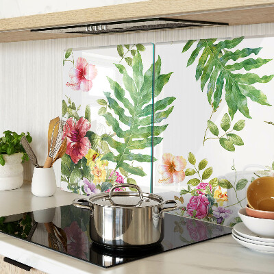 Glas-Schneidebrett mit Blumenmuster und Blättern