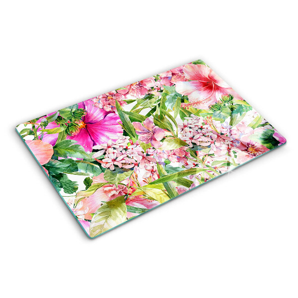 Schneidebrett Glas mit tropischem Blumenmuster