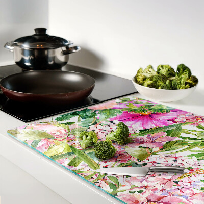 Schneidebrett Glas mit tropischem Blumenmuster