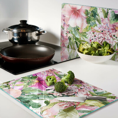 Schneidebrett Glas mit tropischem Blumenmuster
