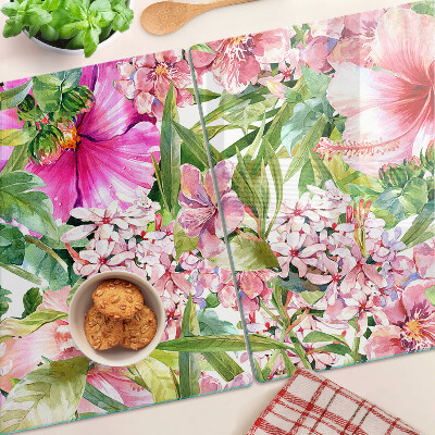 Schneidebrett Glas mit tropischem Blumenmuster