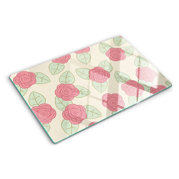 Schneidebrett Glas mit Rosenmuster auf den Blättern