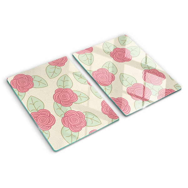 Schneidebrett Glas mit Rosenmuster auf den Blättern