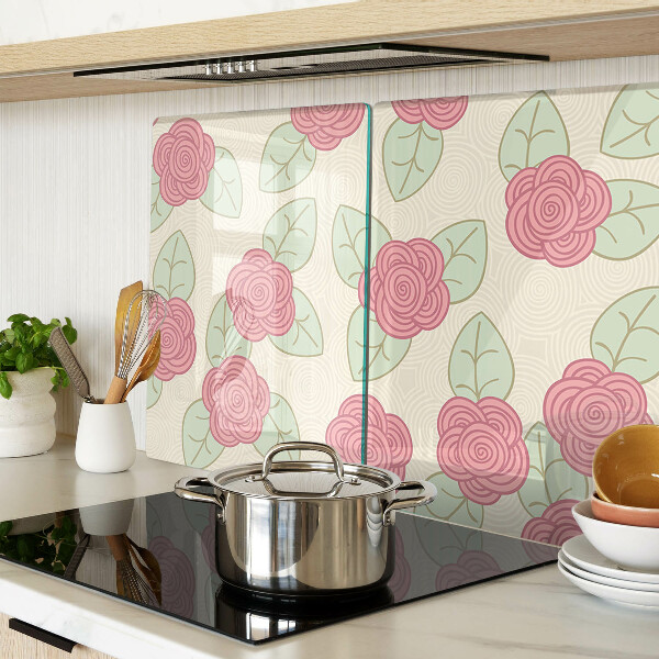 Schneidebrett Glas mit Rosenmuster auf den Blättern