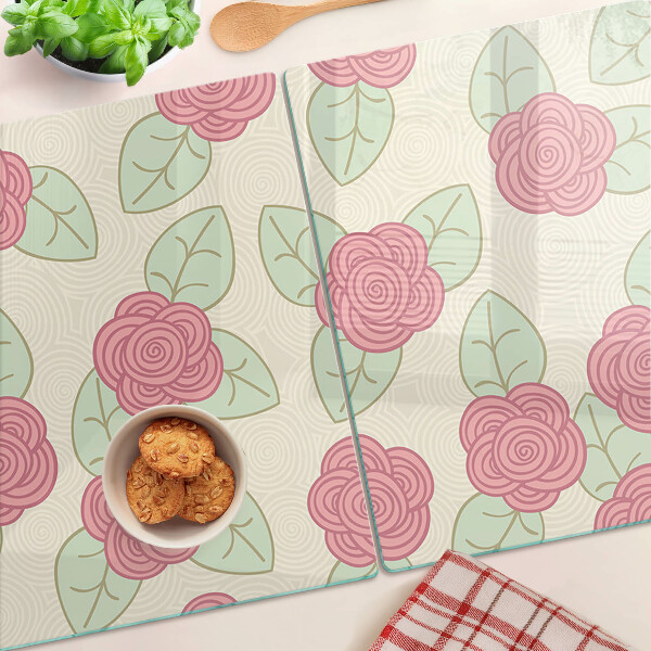 Schneidebrett Glas mit Rosenmuster auf den Blättern