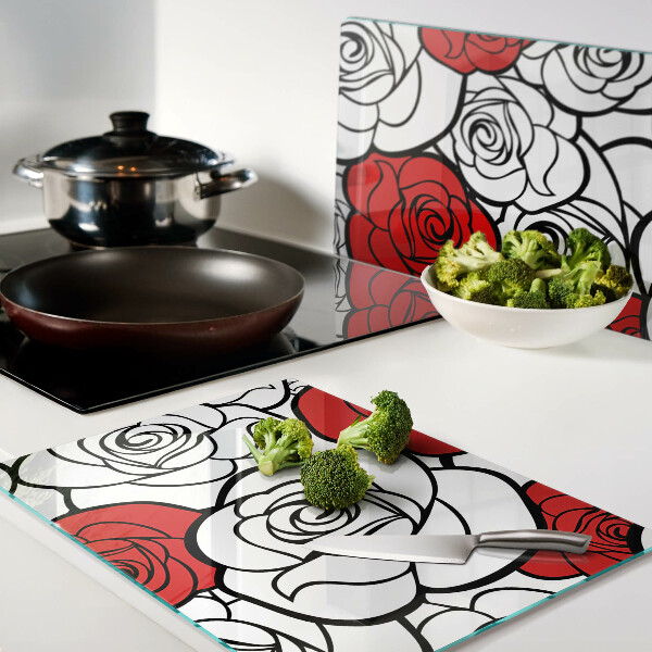 Schneidebrett mit Rosenmuster in Weiß und Rot