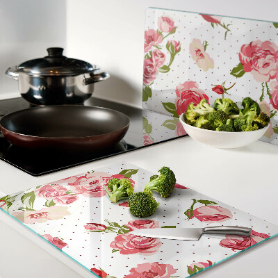 Glas schneidebrett Rosen auf weißem Hintergrund