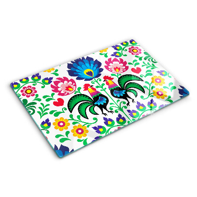 Schneidebrett Volksmotiv mit Hähnen