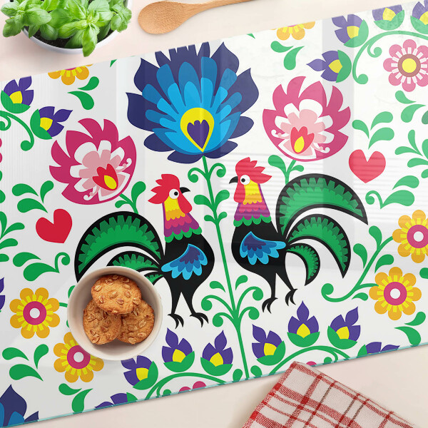 Schneidebrett Volksmotiv mit Hähnen