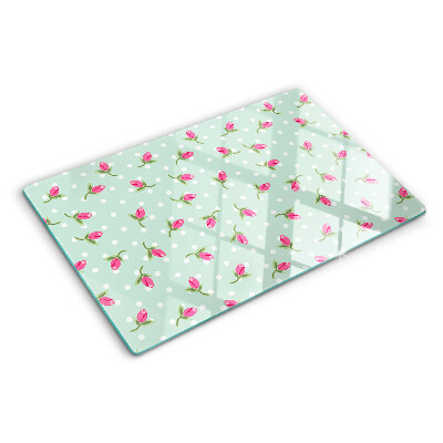 Glas schneidebrett Rosa Tulpen auf grünem Hintergrund