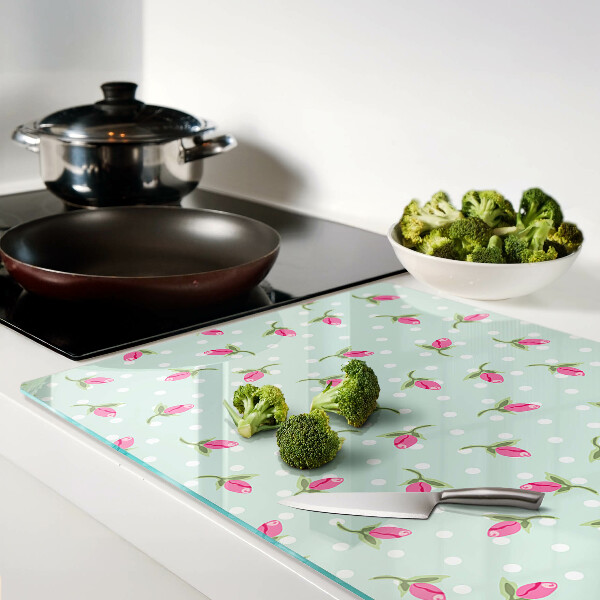 Glas schneidebrett Rosa Tulpen auf grünem Hintergrund