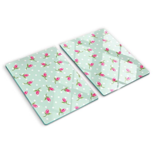 Glas schneidebrett Rosa Tulpen auf grünem Hintergrund