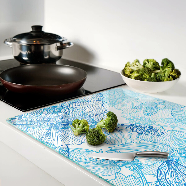 Schneidebrett mit Blumenmuster in Blautönen