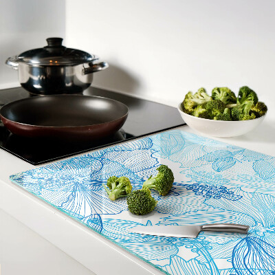 Schneidebrett Blumenmuster in Blautönen