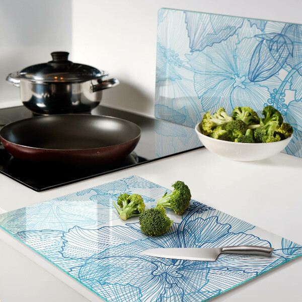 Schneidebrett Blumenmuster in Blautönen