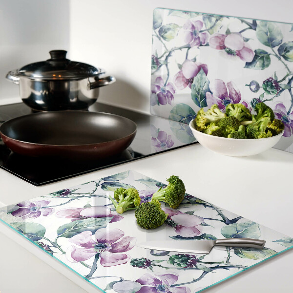 Schneidebrett glas Magnolien-Blumenmuster