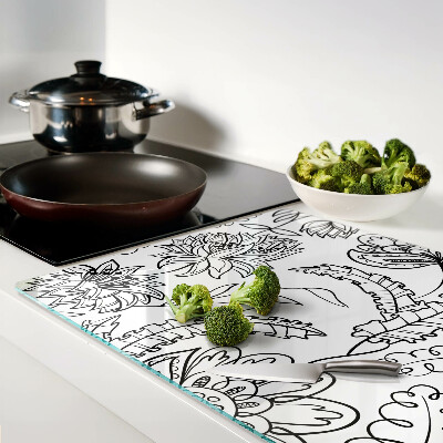 Schneidebrett glas Blumen-Doodle-Muster