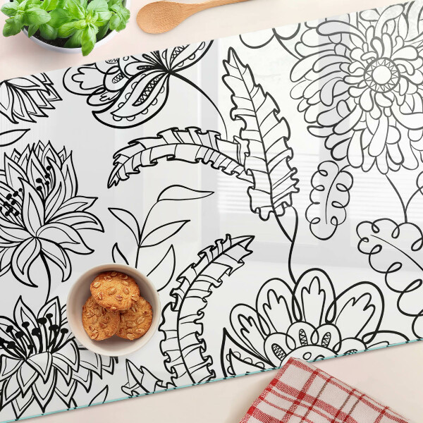 Schneidebrett Glas mit Blumen-Doodle-Muster