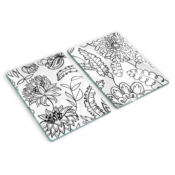 Schneidebrett Glas mit Blumen-Doodle-Muster