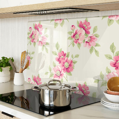 Glas-Schneidebrett mit Blumenmuster in Rosatönen