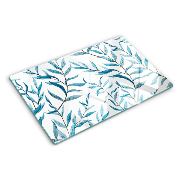 Schneidebrett mit Blattmotiv in Blautönen