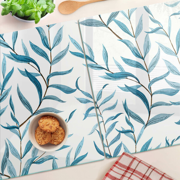 Schneidebrett mit Blattmotiv in Blautönen