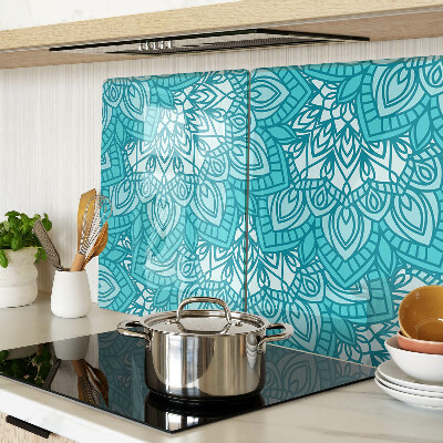 Glas-Schneidebrett mit Mandala-Muster in Blautönen