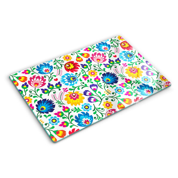 Schneidebrett Glas mit floralem Volksmuster
