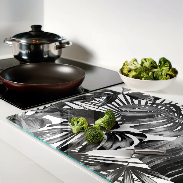 Glas schneidebrett Tropische Blätter in Schwarzweiß