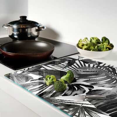 Glas schneidebrett Tropische Blätter in Schwarzweiß