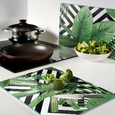 Schneidebrett Tropische Blätter auf Streifen