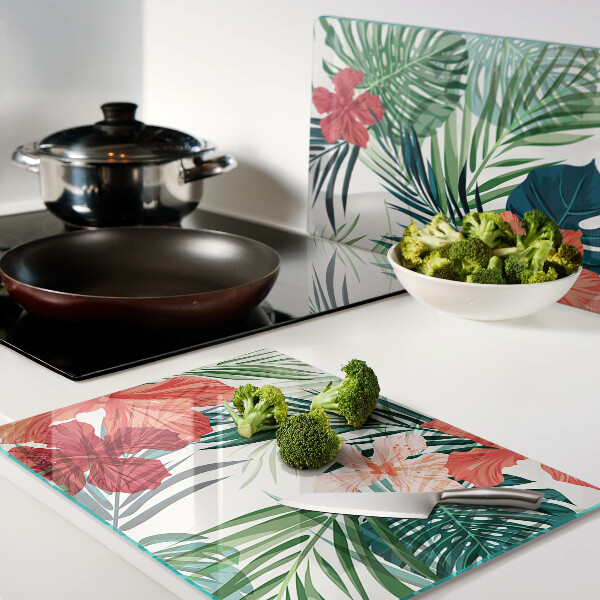 Schneidebrett glas Tropisches Pflanzenmotiv mit Blüten